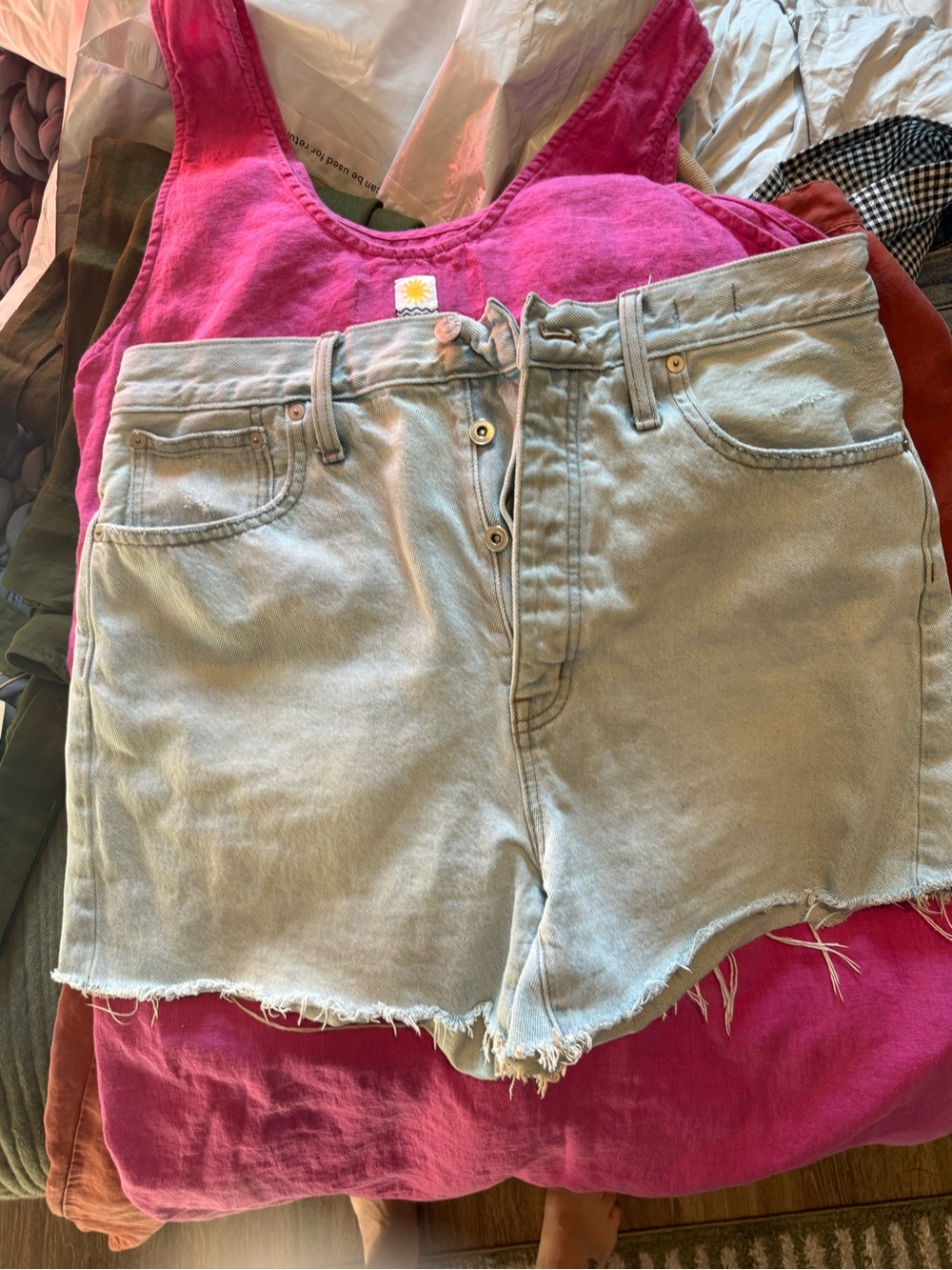 Madewell MomJean Women’s Light Green Denim Cutoff Shorts - Casual High-Waist